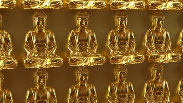 Gold Buddha culture for Religion concept 3d Rendering. photo