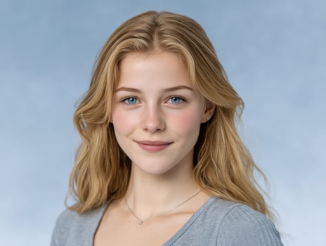 Portrait of a blonde young woman with blue eyes photo