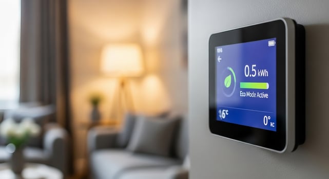 A smart thermosta is mounted on the wall photo