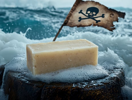 Nautical soap bar with pirate flag on stormy seas photo
