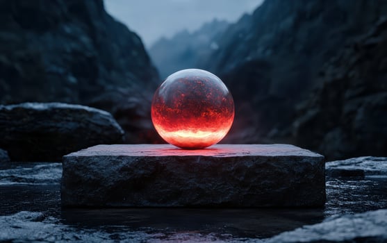 Glowing orb rests on a stone platform photo