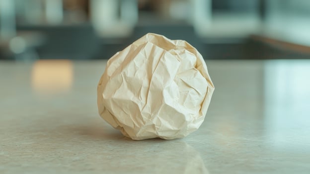 Crumpled beige paper ball on a neutral surface photo