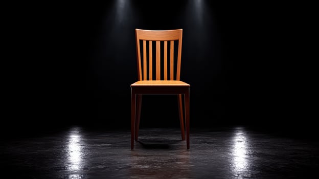 Elegant wooden chair bathed in dramatic spotlight photo