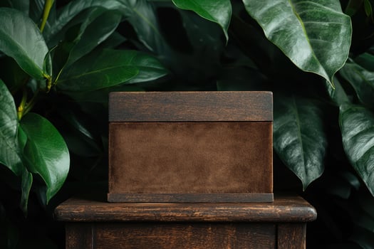 Elegant brown box on a wooden surface photo