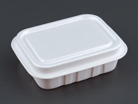 White polystyrene disposable food container on dark background photo
