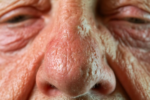 Extreme Close Up of an Older Person's Wrinkled Nose and Eyes. photo
