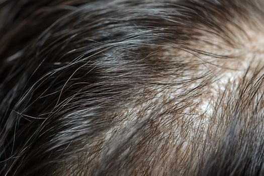 Extreme Close Up of Dark Hair Strands with Highlights and Shadow. photo