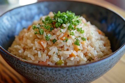 Delicious Fried Rice With Chopped Green Onions In A Bowl. photo