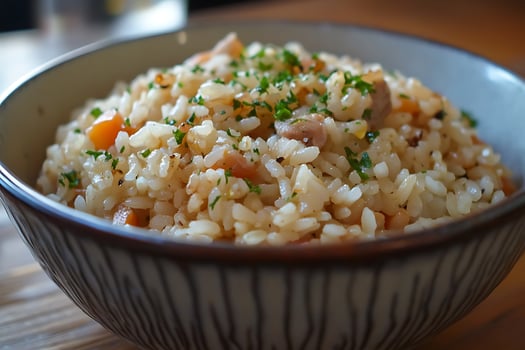 Delicious Rice Dish with Fresh Parsley and Vegetables. photo