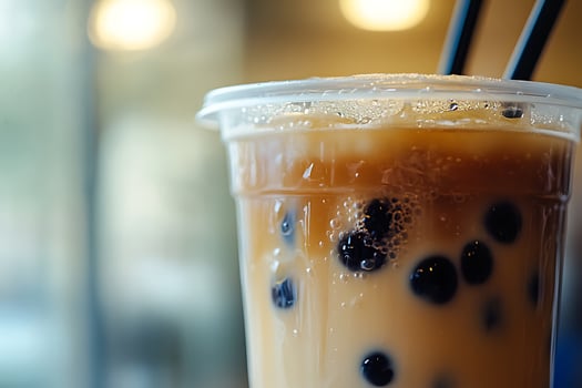 Close up of Refreshing Bubble Tea with Tapioca Pearls. photo