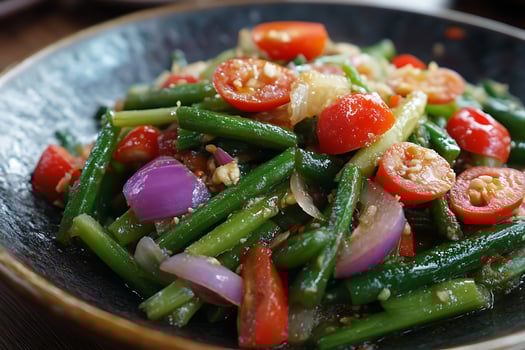 Fresh Green Beans and Tomatoes Stir Fry for a Healthy Meal. photo