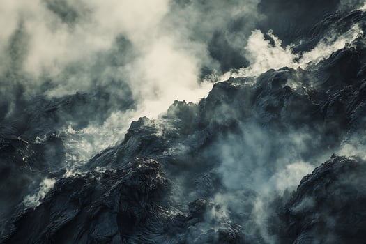 Dramatic Volcanic Landscape with Steaming Fissures and Molten Rock Textures. photo