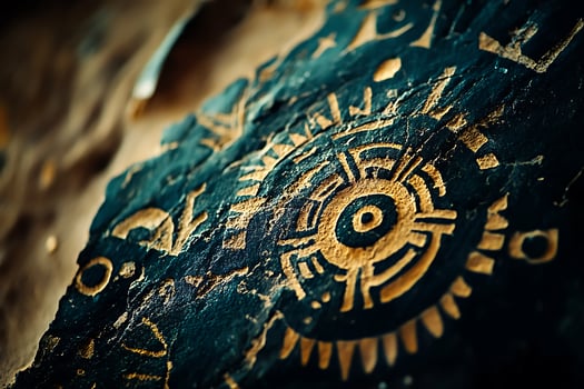 Ancient Symbols Engraved on Textured Surface, Mysterious Patterns Uncovered. photo