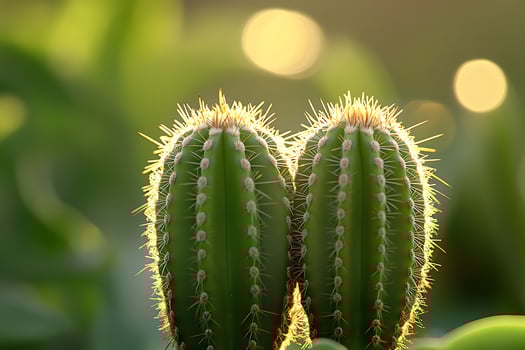 Two Green Cacti Stand Tall in Warm Sunset Light. photo
