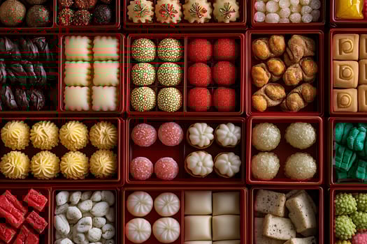 Delicious Assortment of Sweet Japanese Treats in Festive Red Box. photo