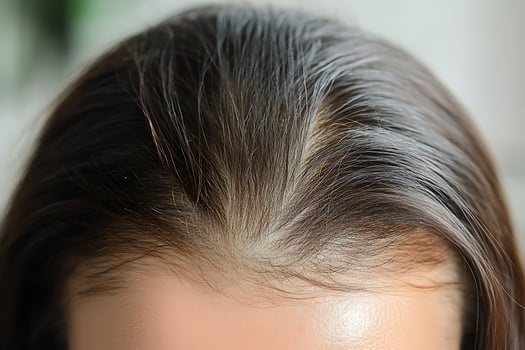 Close Up of Woman's Hairline and Forehead Shows Subtle Texture and Detail. photo