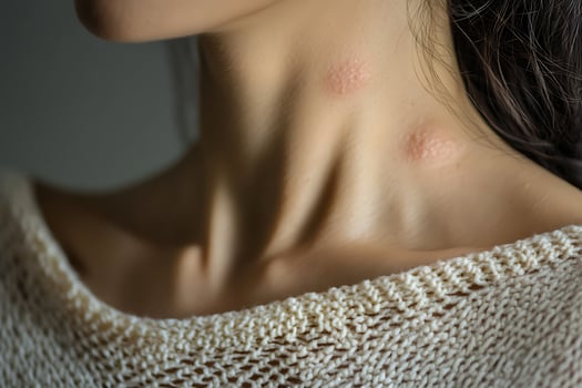 Woman's neck with skin irritation or marks. photo