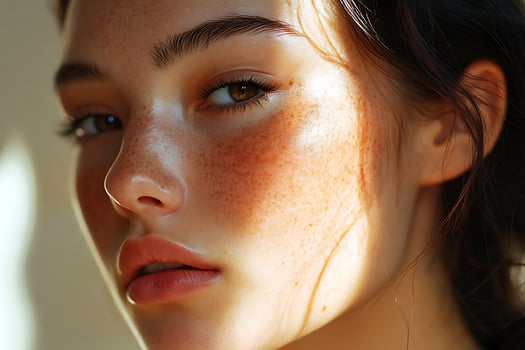 Radiant Skin and Freckles Captured in Golden Hour Sunlight. photo