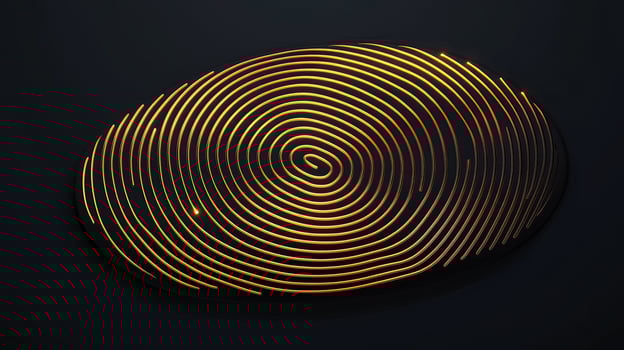 Glowing golden fingerprint pattern emerges from a sleek, dark background, offering a futuristic feel photo