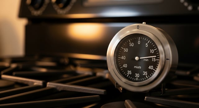 A black and silver clock sitting on top of a stove photo