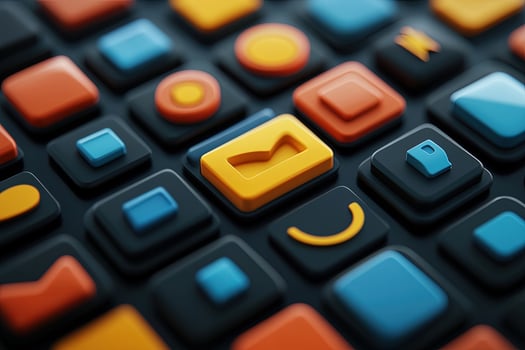 An array of colorful app icons are displayed on a dark surface photo