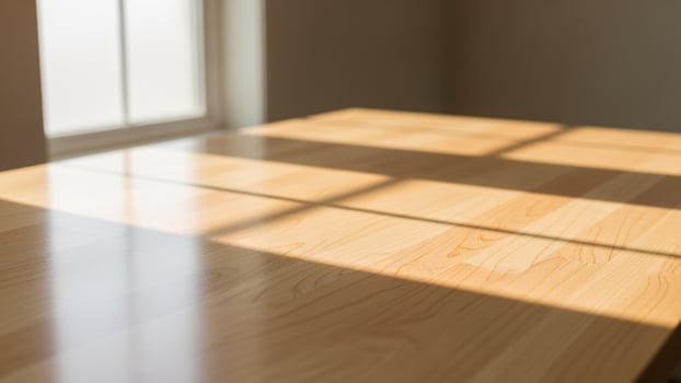 A table with sunlight shining through the window photo