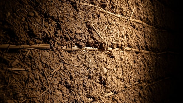 A close up of a wall with dirt and grass photo