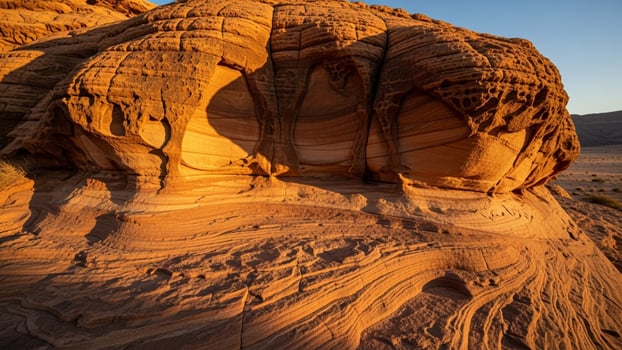 The rock formations in the desert are very large photo