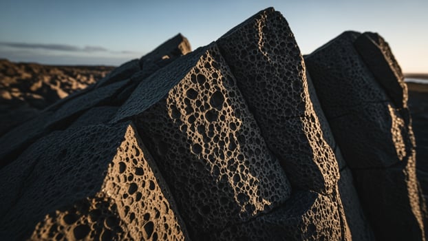 A rock formation with many holes in it photo