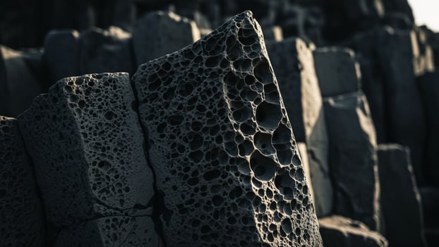 A close up of a rock formation with holes photo