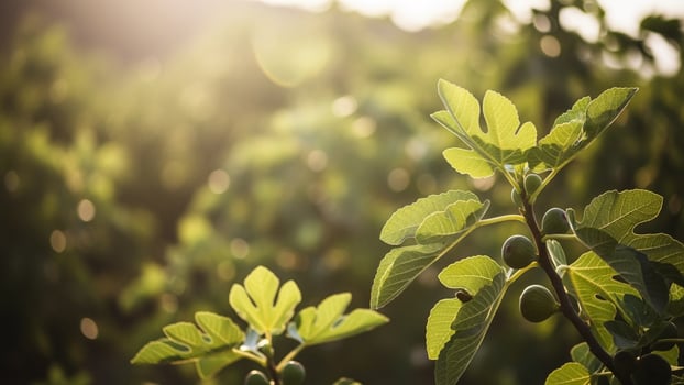 Fig tree with green leaves and sunlight photo