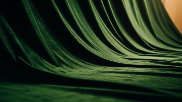 Green velvet curtain with light coming from the window photo