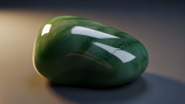 A green stone with a light reflection on it photo