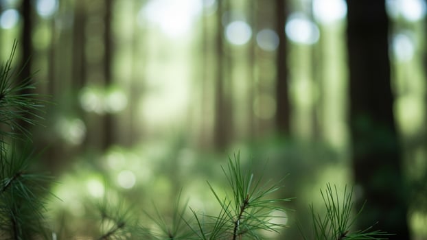 A blurry image of a pine tree in the woods photo