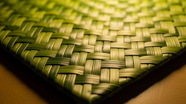 A close up of a woven green mat . photo
