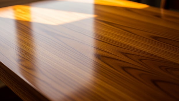 A wooden table with sunlight shining on it . photo