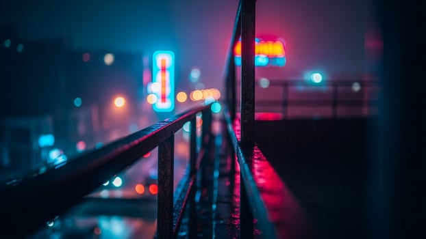 A view of the city at night with neon lights photo