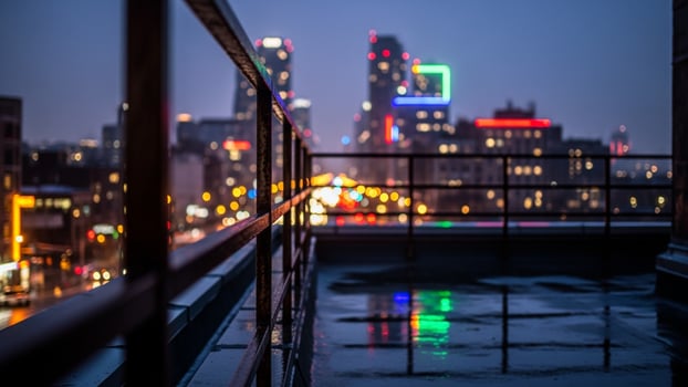 A view of the city from a rooftop photo