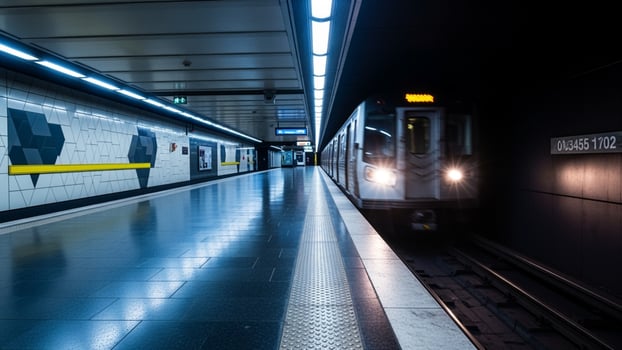 A subway train is pulling into a station photo