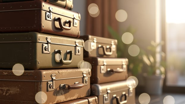 A stack of suitcases sitting on top of each other photo