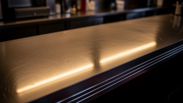 A shiny metal counter top in a restaurant photo