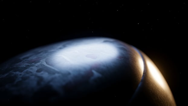 A close up of a planet with a bright light photo