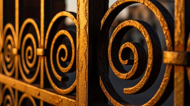 A close up of a metal fence with spiral designs photo