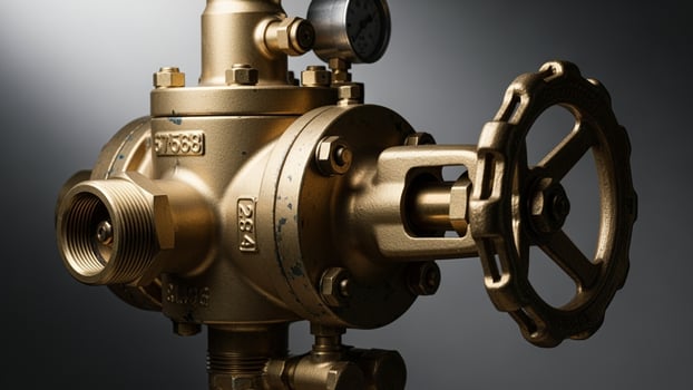 A golden valve with a black background photo