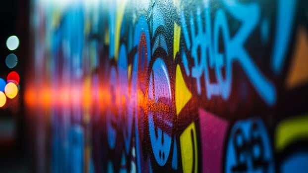 A colorful wall with graffiti on it photo