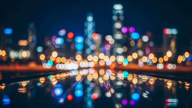 City lights at night with blurred bokeh photo