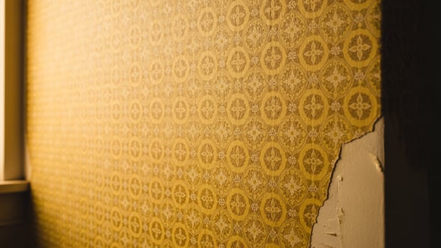 A yellow wallpaper with a pattern on it photo