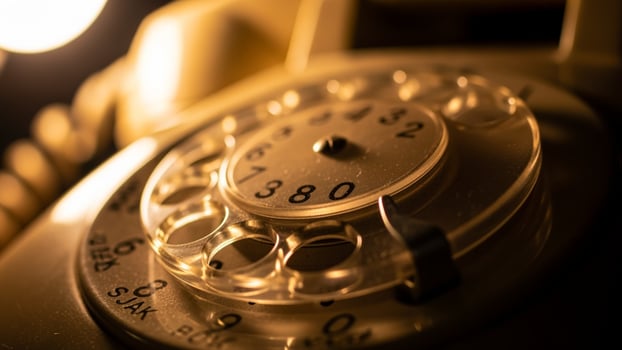 An old telephone with a light shining on it photo