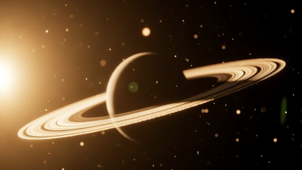 Saturn in space with a bright sun photo