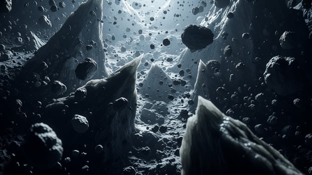 A cave with rocks and ice photo